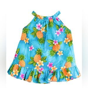 NWT Hawaiian Baby Girl 2-Piece Halter Dress Set 18M Blue Pineapple Luau Tropical